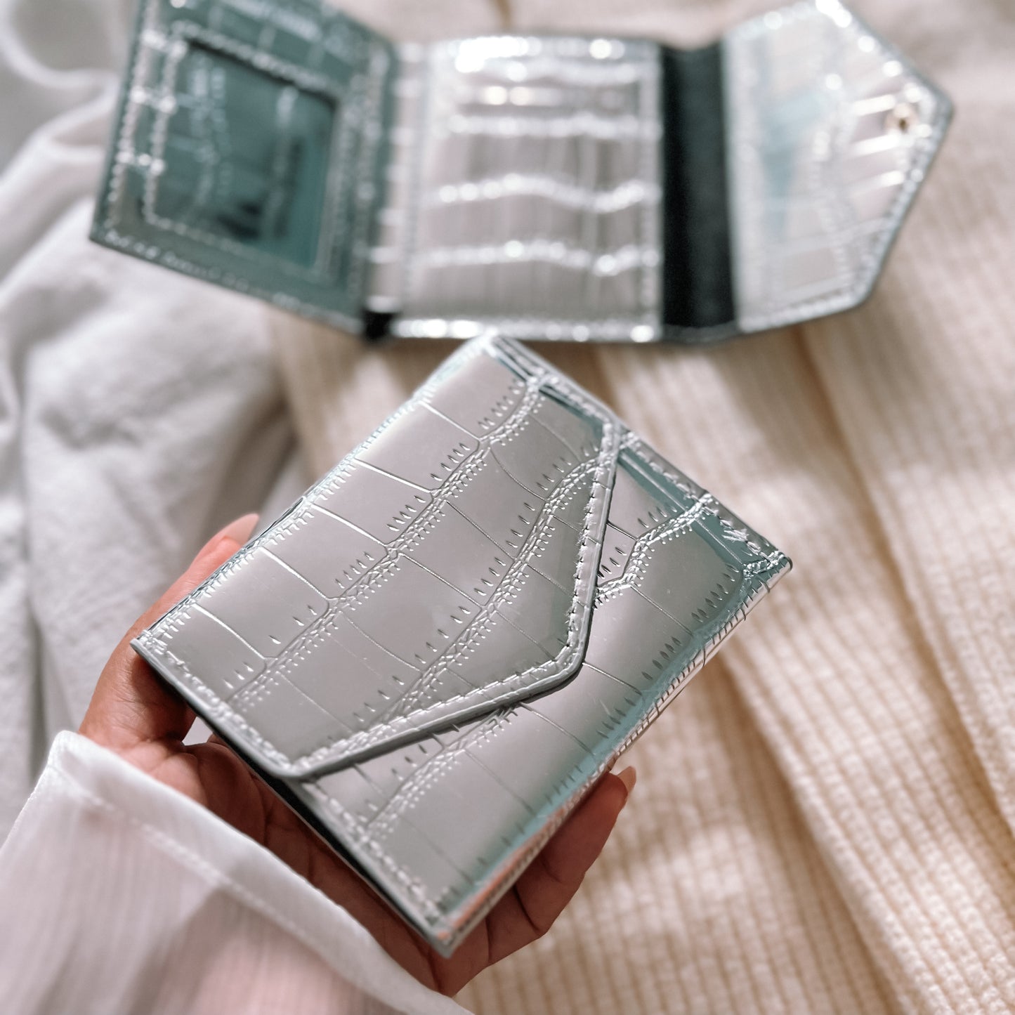 Portefeuille « croc »-Motif métallique, cuir PU