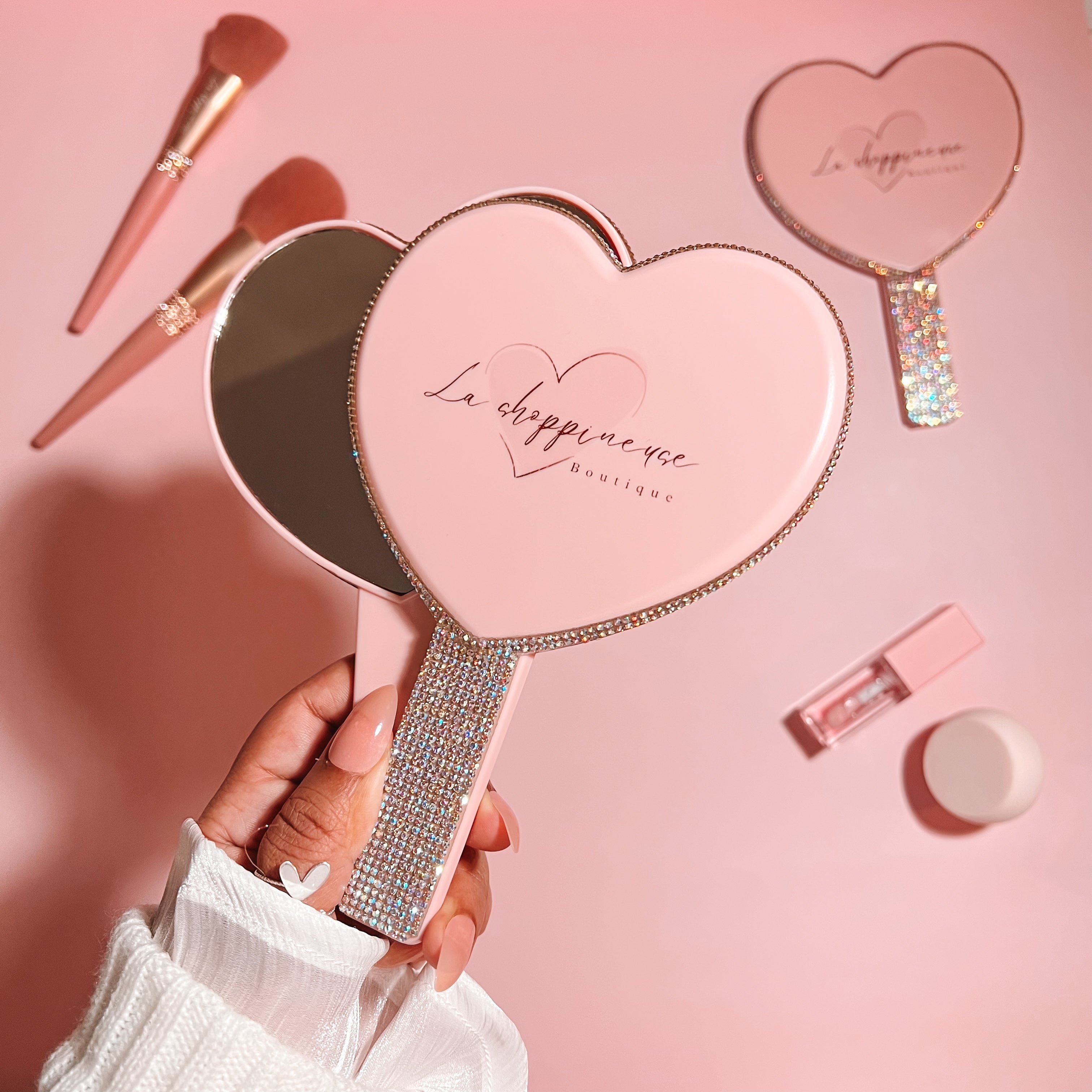 Heart shape mirror with rhinestone – La Shoppineuse Boutique